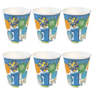 Boldog 1. Szülinapot! Léggömbös Kék Fiús Parti Pohár - 250 ml, 6 db-os – Első Szülinapi Party