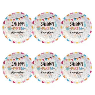 Szülinapi Partim Folyamatban! Feliratú Parti Tányér, 23 cm, 6 db-os – Boldog Szülinapot Party