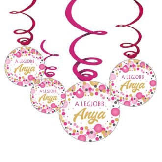   A Legjobb Anya  - rózsaszín pasztell konfettis függő dekoráció, 6 db-os