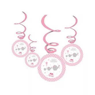 Rózsaszín Elefántos Parti Függődekoráció - 6 db-os