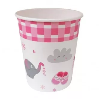 Rózsaszín Elefántos Parti Papír Pohár - 250 ml, 6 db-os – Első Szülinapi Party