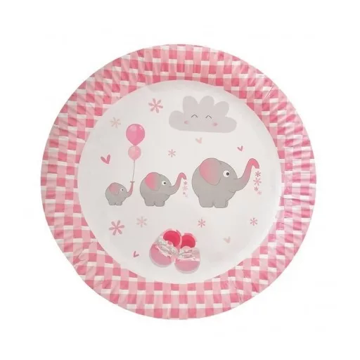 Rózsaszín Elefántos Parti Tányér, 23 cm, 6 db-os – Első Szülinapi Party