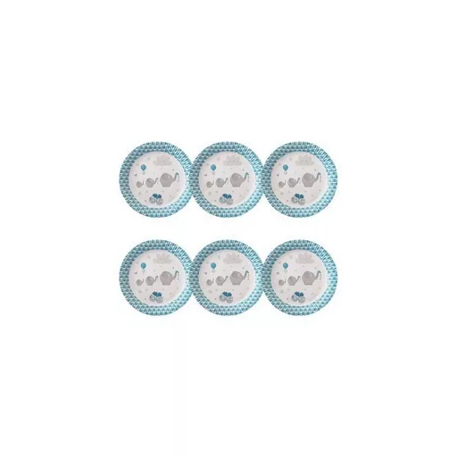 Kék Elefántos Parti Tányér, 23 cm, 6 db-os