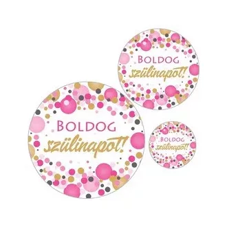 Matrica rózsaszín konfettis Boldog szülinapot felirattal