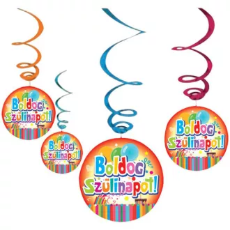 Boldog Szülinapot Színes Parti Függő Dekoráció, 6 db-os – Boldog Szülinapot Party