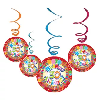   Boldog 30. Szülinapot Színes Parti Függő Dekoráció - 6 db-os