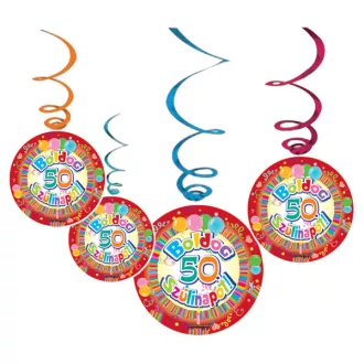   Boldog 50. Szülinapot Színes Parti Függő Dekoráció - 6 db-os