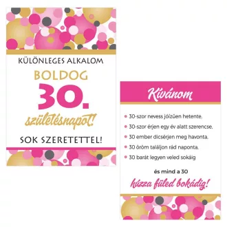 Boldog 30. Születésnapot! Rózsaszín pasztell Konfettis – 2 db-os – Konfetti Mintás Pink Kollekció