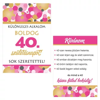 Boldog 40. Születésnapot! Rózsaszín pasztell Konfettis – 2 db-os – Konfetti Mintás Pink Kollekció