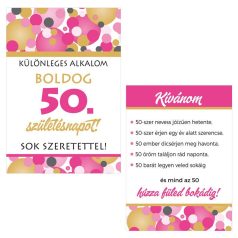   Boldog 50. Születésnapot! Rózsaszín pasztell Konfettis Borosüveg Címke, 2 db-os