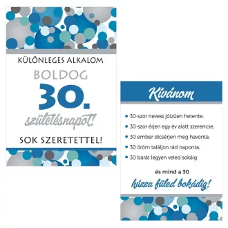Boldog 30. Születésnapot! Kék pasztell Konfettis Boros Üveg – 2 db-os – Konfetti Mintás Kék Kollekció
