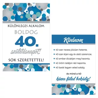 Boldog 40. Születésnapot! Kék pasztell Konfettis Boros Üveg – 2 db-os – Konfetti Mintás Kék Kollekció