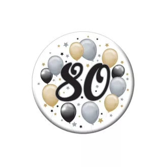   80-as Elegáns Léggömbös Szülinapi Számos Parti Kitűző - 5,5 cm