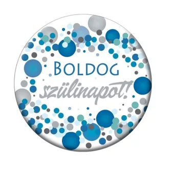 Boldog Szülinapot! Kék pasztell Konfetti Kitűző - 5,5 cm – Szülinapi és Számos Kitűzők