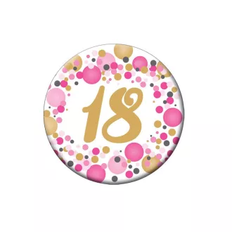   18-as Rózsaszín pasztell Konfettis Szülinapi Számos Parti Kitűző - 5,5 cm
