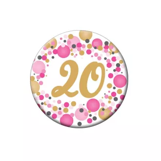   20-as Rózsaszín pasztell Konfettis Szülinapi Számos Parti Kitűző - 5,5 cm