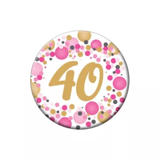 40-es Rózsaszín pasztell Konfettis Szülinapi Számos Parti – 5,5 cm – Szülinapi és Számos Kitűzők