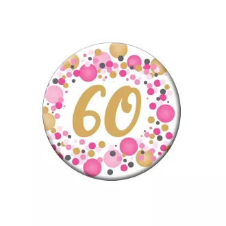   60-as Rózsaszín pasztell Konfettis Szülinapi Számos Parti Kitűző - 5,5 cm