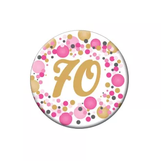   70-es Rózsaszín pasztell Konfettis Szülinapi Számos Parti Kitűző - 5,5 cm