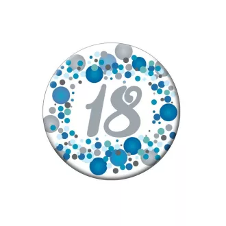   18-as Kék pasztell Konfettis Szülinapi Számos Parti Kitűző - 5,5 cm