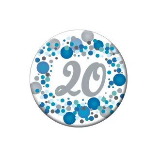 20-as Kék pasztell Konfettis Szülinapi Számos Parti Kitűző - 5,5 cm – Szülinapi és Számos Kitűzők