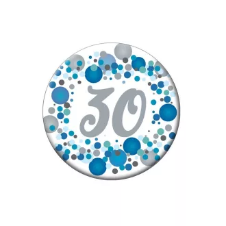 30-as Kék pasztell Konfettis Szülinapi Számos Parti Kitűző - 5,5 cm – Szülinapi és Számos Kitűzők