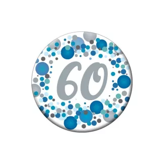   60-as Kék pasztell Konfettis Szülinapi Számos Parti Kitűző - 5,5 cm