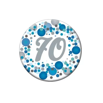   70-es Kék pasztell Konfettis Szülinapi Számos Parti Kitűző - 5,5 cm