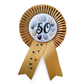   Arany Szalagos 50-es Elegáns Léggömbös Szülinapi Számos Parti Kitűző