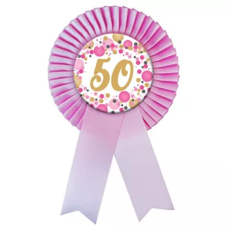   Rózsaszín Szalagos 50-es pasztell Konfettis Szülinapi Számos Parti Kitűző