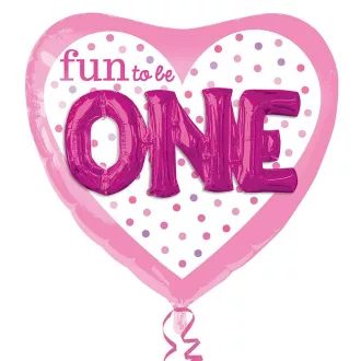   3D Hatású Első Születésnapi Szív Alakú Pink Héliumos Fólia Lufi, 91 cm