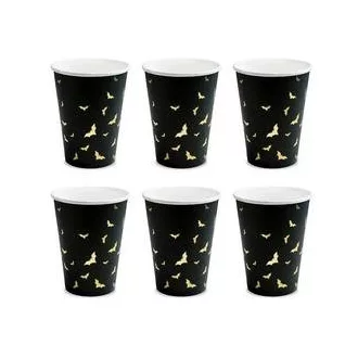 Arany Denevér Mintás Fekete Parti Pohár Halloween-re - 220 ml, 6 db-os