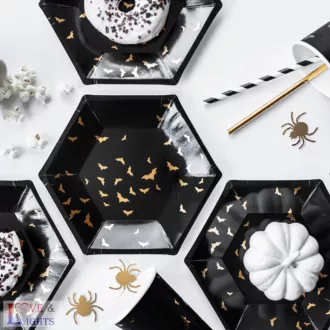   Arany Denevér Mintás Fekete Parti Tányér Halloween-re - 20 cm, 6 db-os