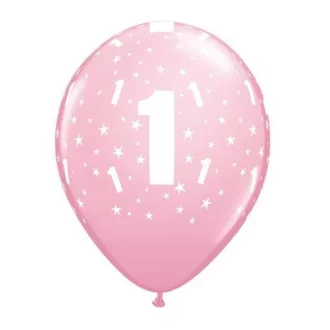 11 inch-es 1-es printelt Stars Pink Első Szülinapi Számos Lufi – Első Szülinapi Party